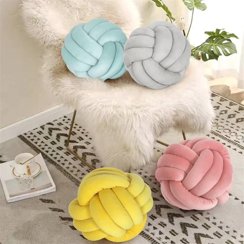 Adeco Doll Cotton Knot Ball Throw Pillow Velvet Decorative Round Pillow