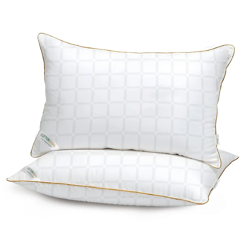 Royal Angler Dobby Premium King Pillow with Gold Cord - White, 50x90cm - Grid