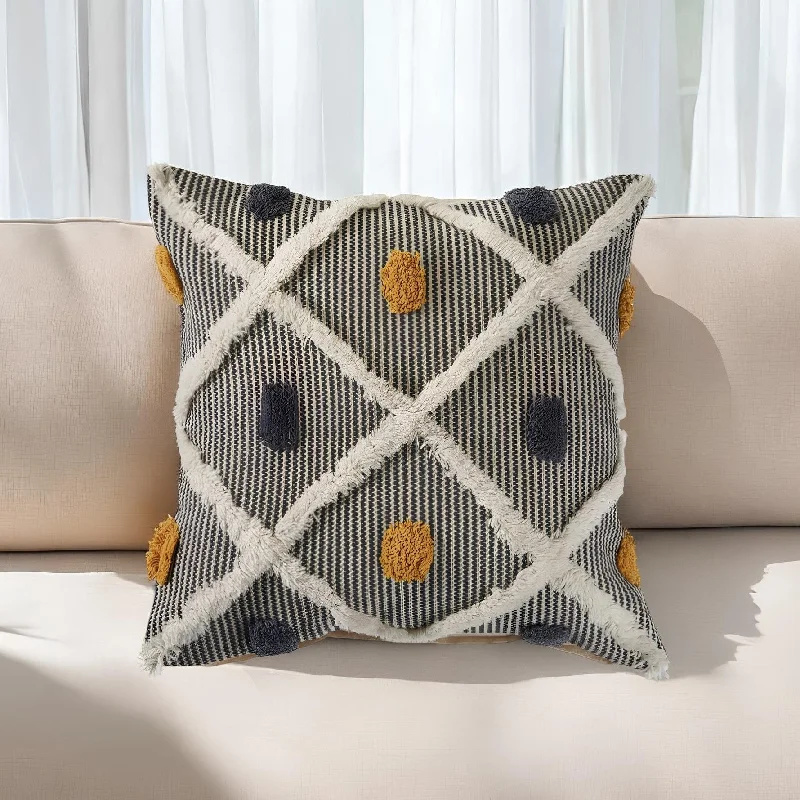 HomeRoots 20" Gray Ivory and Yellow Striped Cotton Throw Pillow With Texture