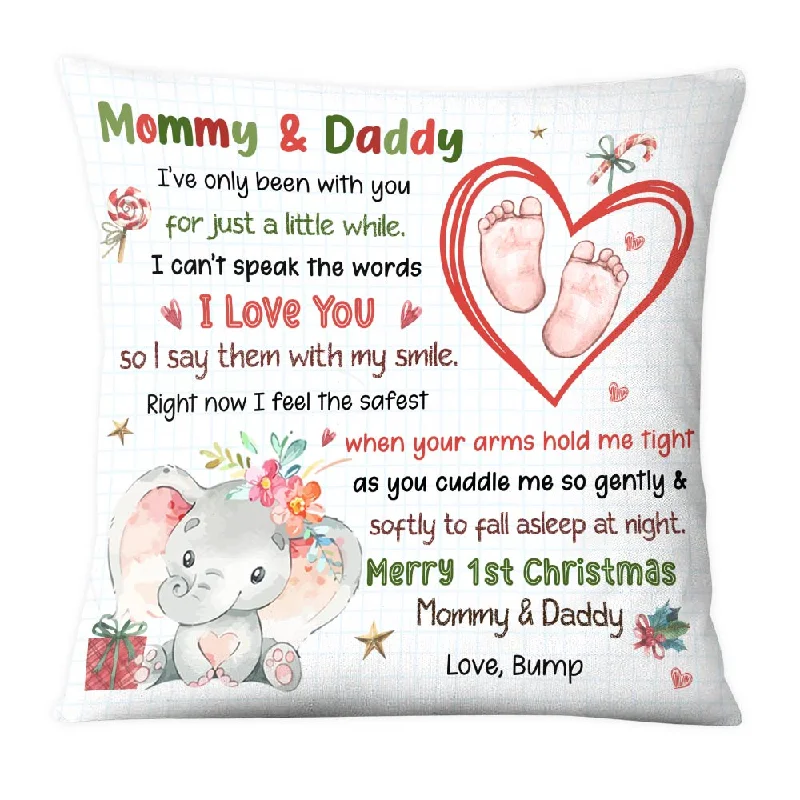 Personalized Baby's First Mommy & Daddy Right Now I Feel The Safest Pillow 30282