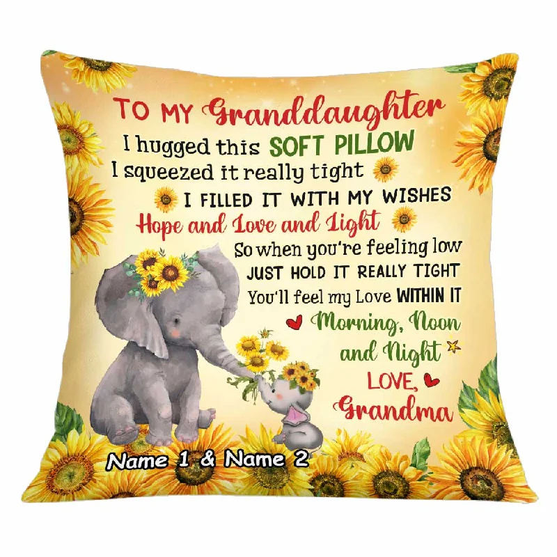 Personalized Elephant Sunflower Granddaughter Hug This Pillow JR241 24O34