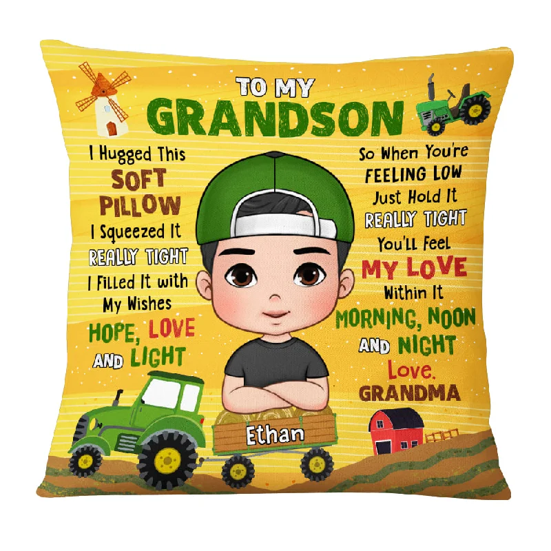 Personalized Gift For Grandson To My Grandson Tractor Theme Pillow 30846