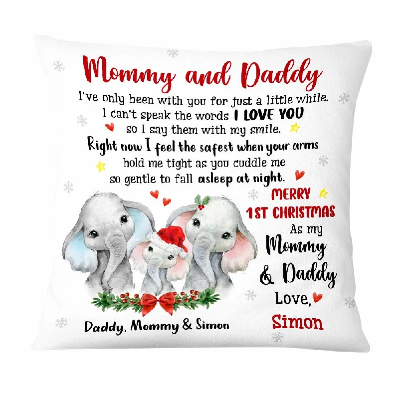 Personalized To Mommy Daddy From Baby First Christmas Elephant Pillow OB217 58O47