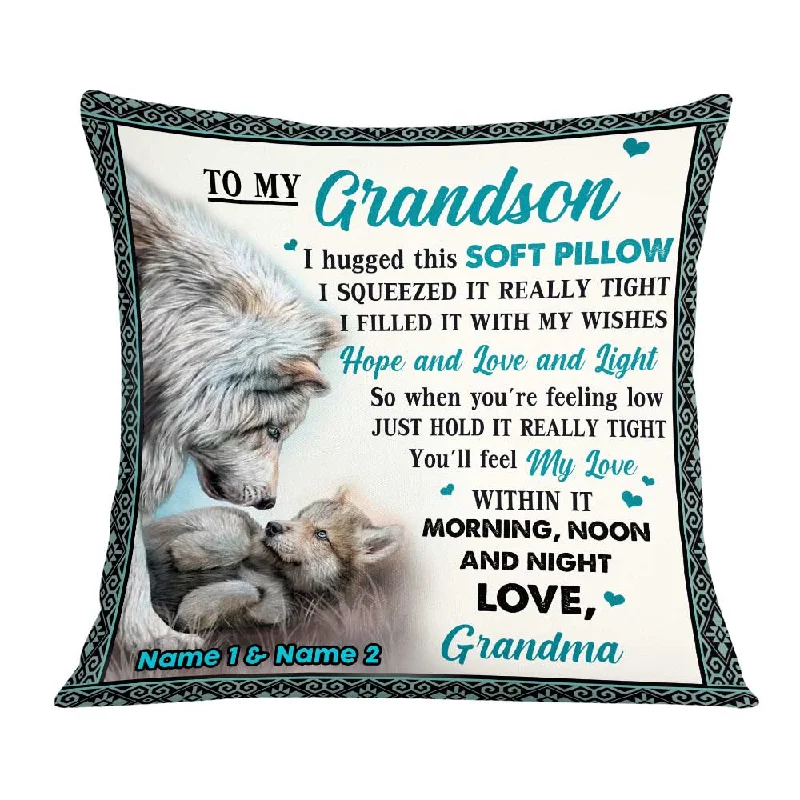 Personalized Wolf To My Grandson Hug This Pillow DB242 23O57