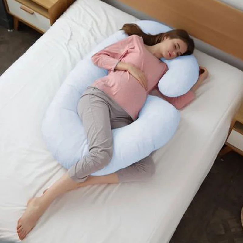 Four Seasons Pregnancy Pillow J Shaped Full Body Maternity Pillow 80x130cm Blue