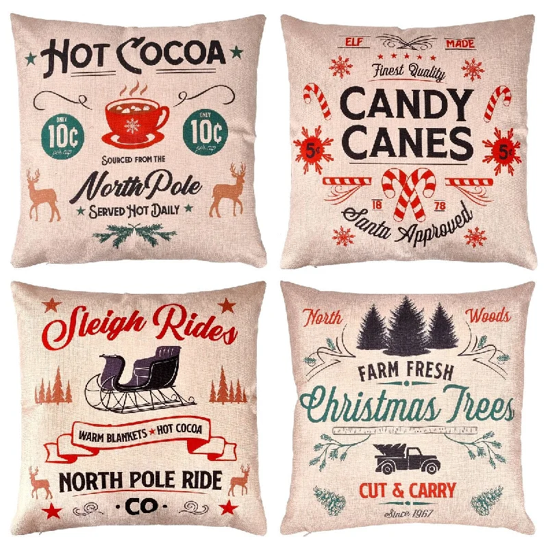 Syncfun 4 PCS Farmhouse Christmas Pillow Covers 18x18, Winter Holiday Decorations, Rustic Throw Cushion Case