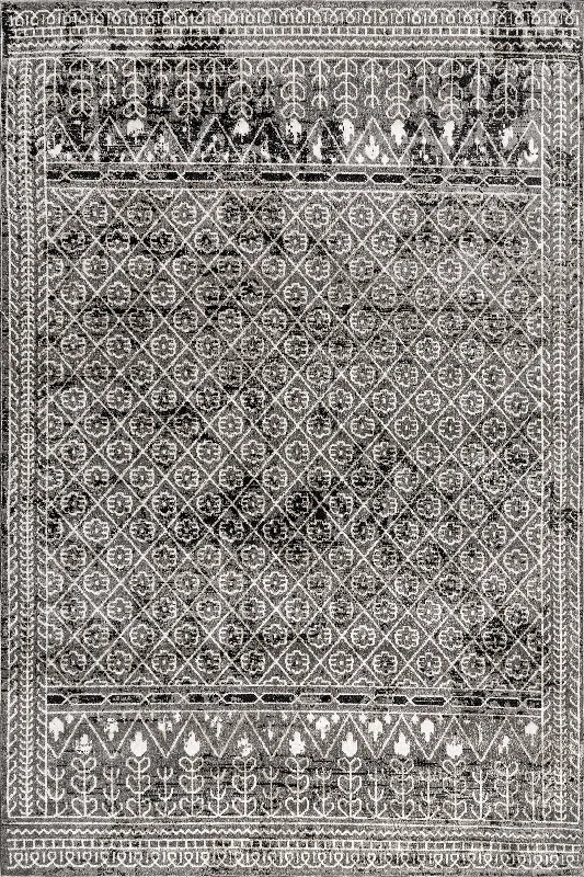 Aida Washable Stencil Rug | Dark Grey