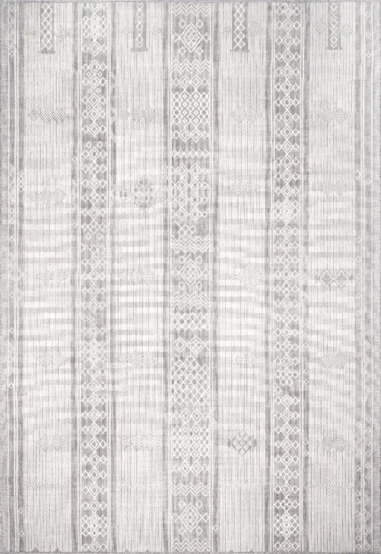 Banded Indoor/Outdoor Flatweave Rug | Light Grey