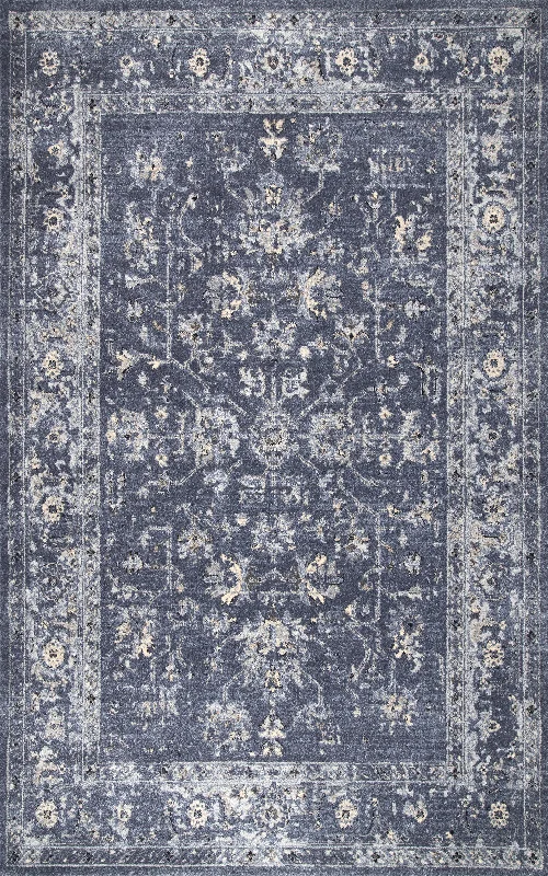 Bordered Floral Rug | Blue