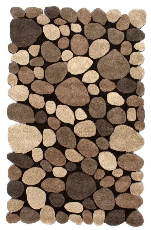 Contemporary Handmade Wool Pebbles Cobblestone Rug | Natural