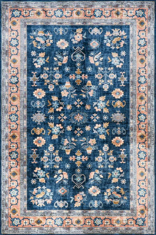 Dayflower Vintage Washable Rug | Blue