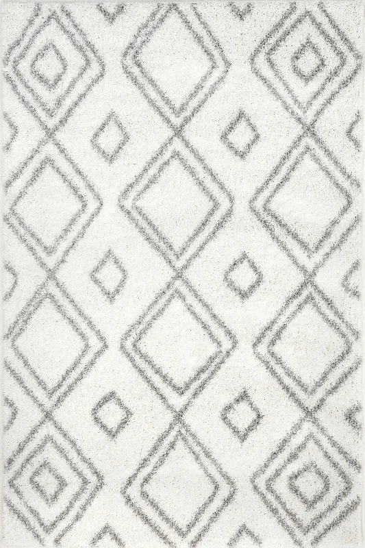 Double Diamond Shag Rug | White