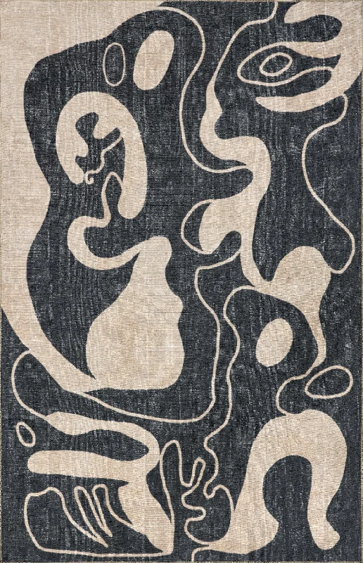 Flora Washable Abstract Rug | Beige