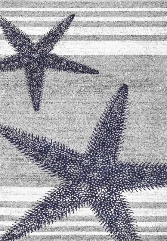 Iliana Striped Starfish Rug | Grey