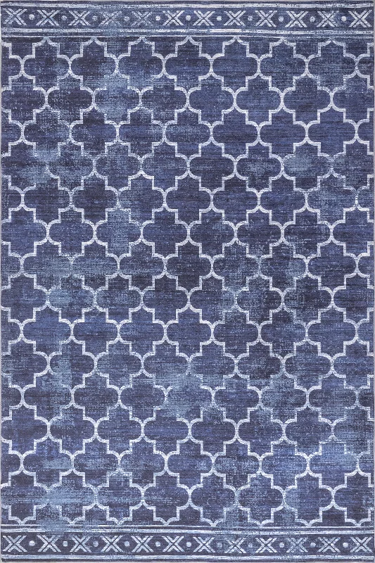 Isabelle Trellis Washable Indoor/Outdoor Rug | Dark Blue