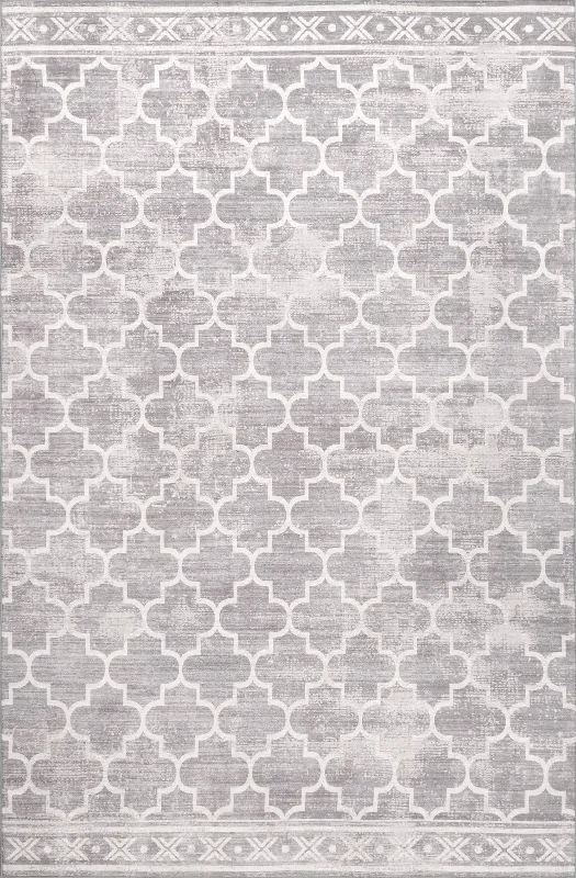 Isabelle Trellis Washable Indoor/Outdoor Rug | Light Grey