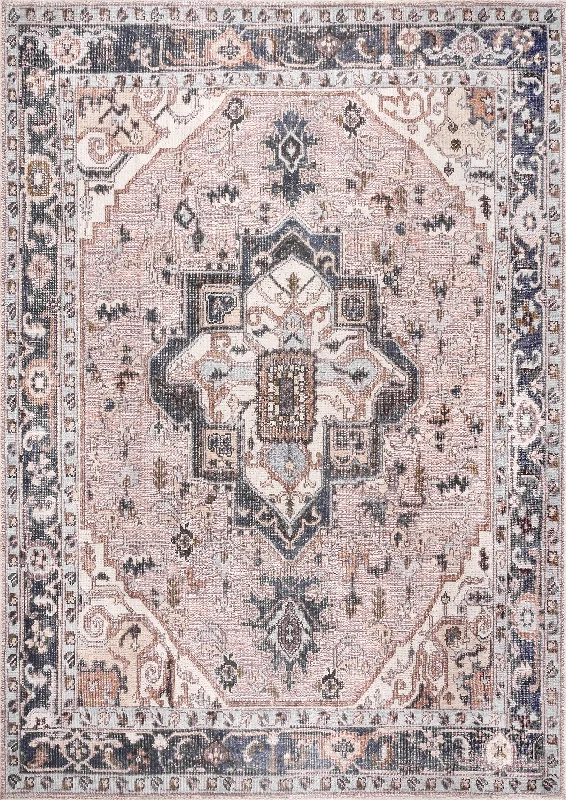 Jewel Medallion Washable Rug | Light Pink