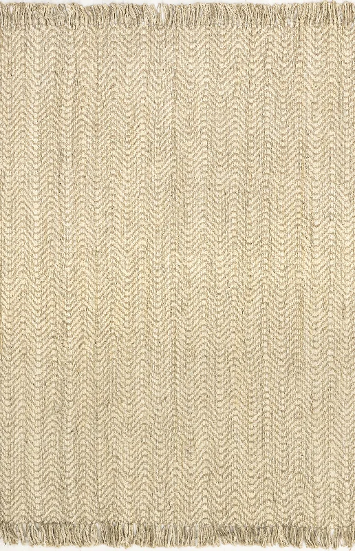 Jute Wavy Chevron With Tassel Rug | Natural