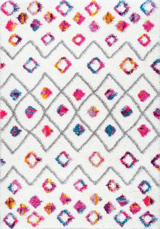 Kids Bohemian Diamond Trellis Shag Rug | Pink