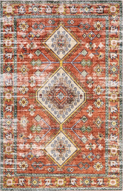 Liette Washable Vintage Faded Rug | Brick