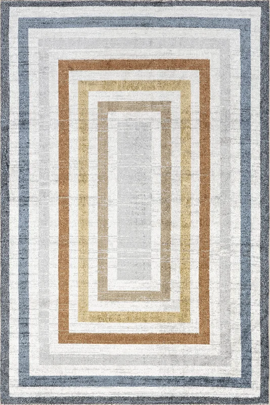 Lilac Striped Bordered Rug | Multicolor