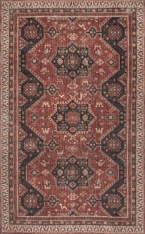 Meilani Persian Bordered Washable Rug | Brick