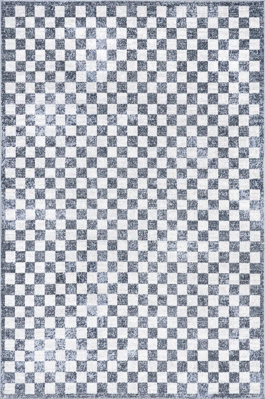 Mitzy Washable Checkered Rug | Slate Blue