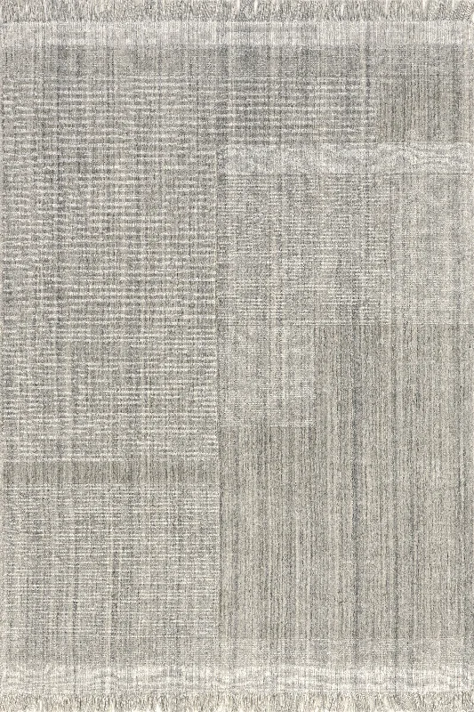 Mozai Fringed Wool-Blend Rug | Light Grey