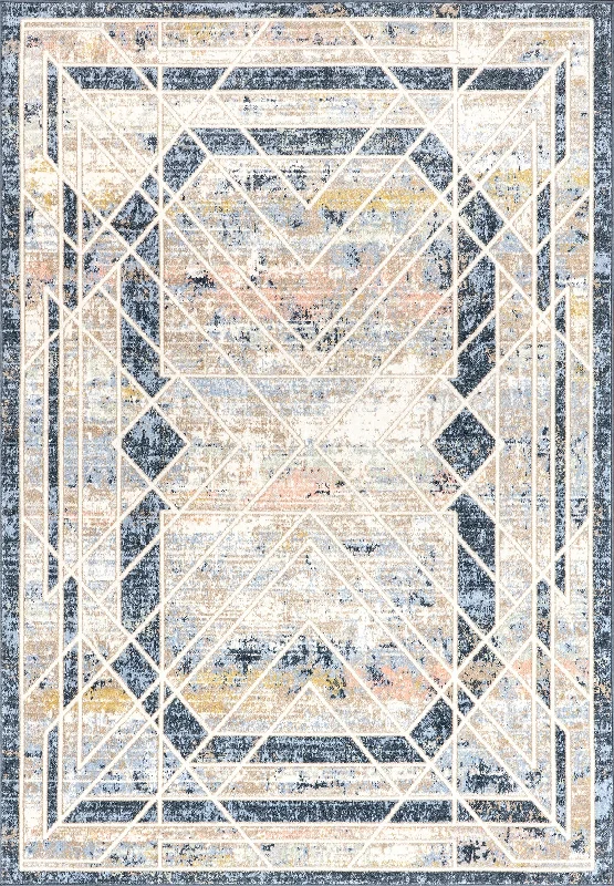 Murial Washable Faded Geometric Rug | Blue