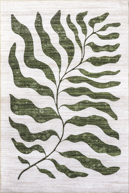 Ronnie Palm Branch Washable Indoor/Outdoor Rug | Green