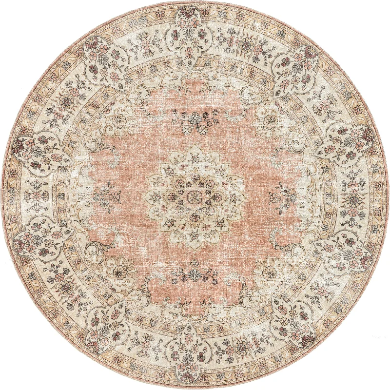 Rosette Medallion Washable Rug | Peach