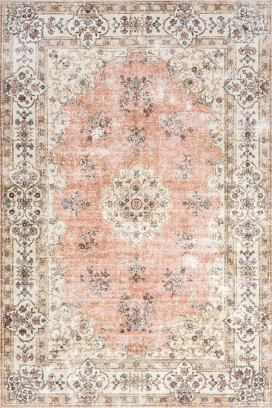 Rosette Medallion Washable Rug | Peach