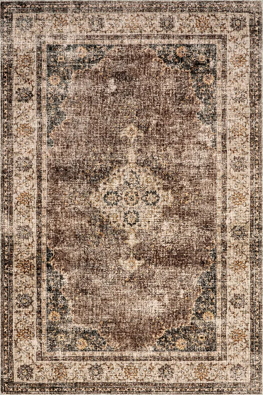 Rosewood Vintage Washable Rug | Dark Brown