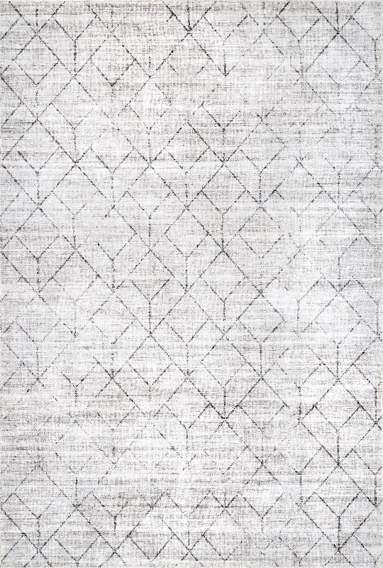 Stacey Washable Diamond Rug | Light Grey