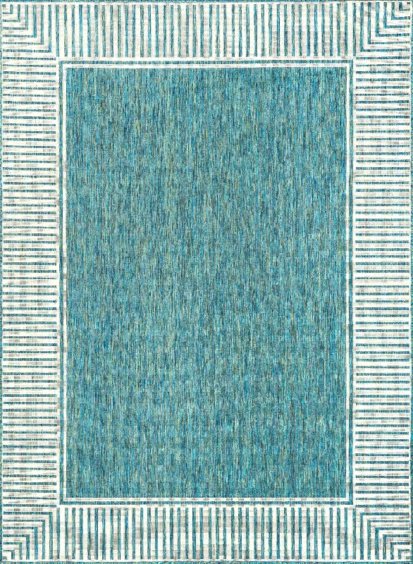 Striped Border Indoor/Outdoor Flatweave Rug | Teal