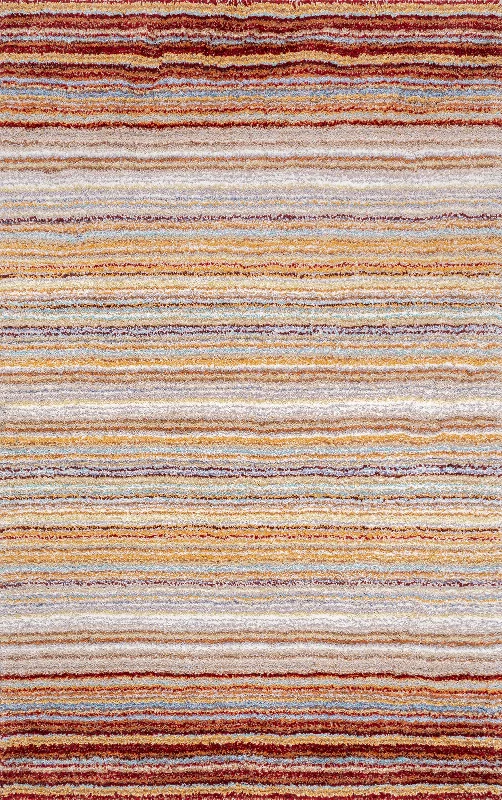 Striped Shaggy Rug | Red Multicolor