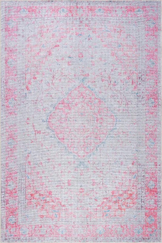 Washable Medallion Flatweave Rug | Pink