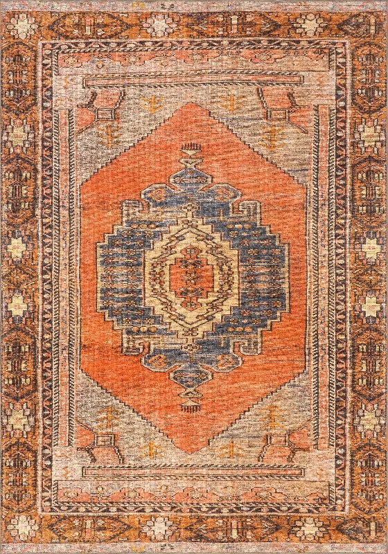 Washable Southwestern Medallion Rug | Orange