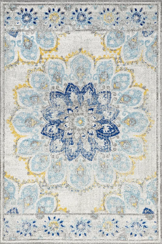 Withered Bloom In Bouquet Rug | Blue