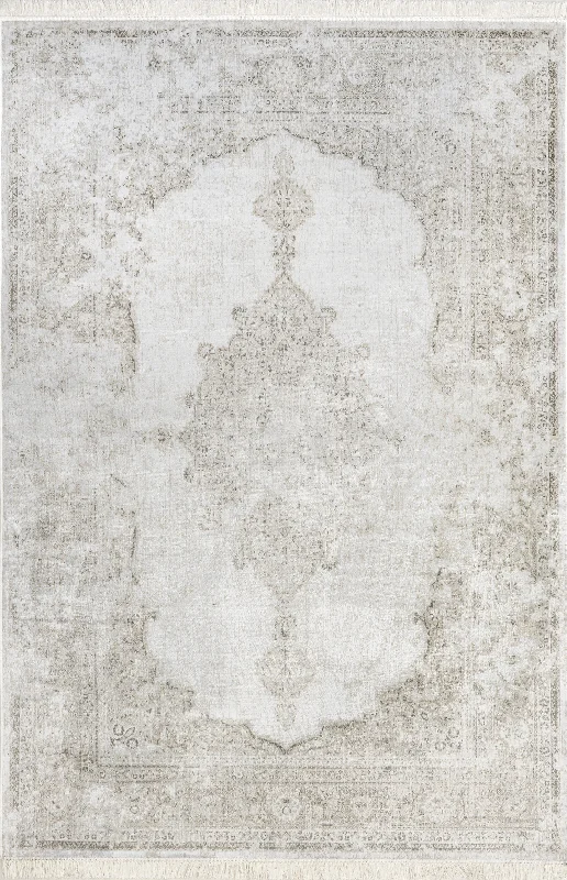 Withering Medallion Fringe Rug | Ivory