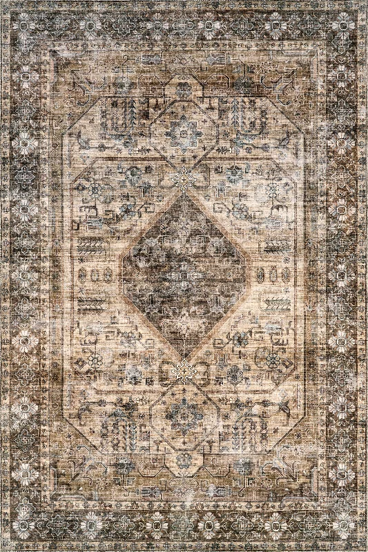 Zella Washable Vintage Rug | Light Brown