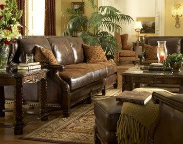 Windsor Court Collection (Wood Trim Leather/ Fabric Sofa)