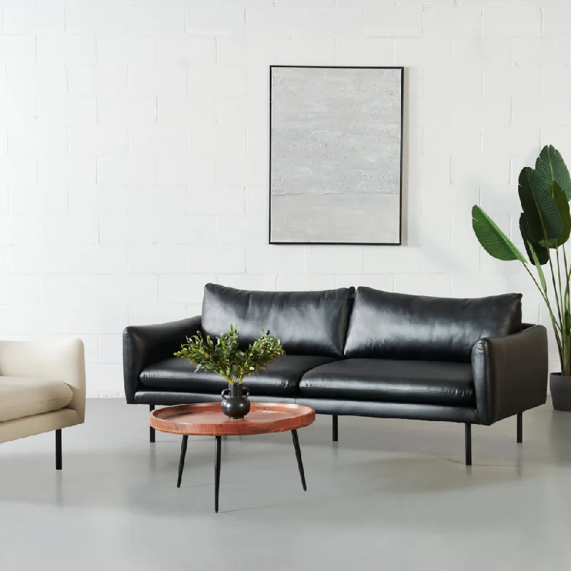 MAPLETON - Black Vegan Leather 3-Seater Sofa