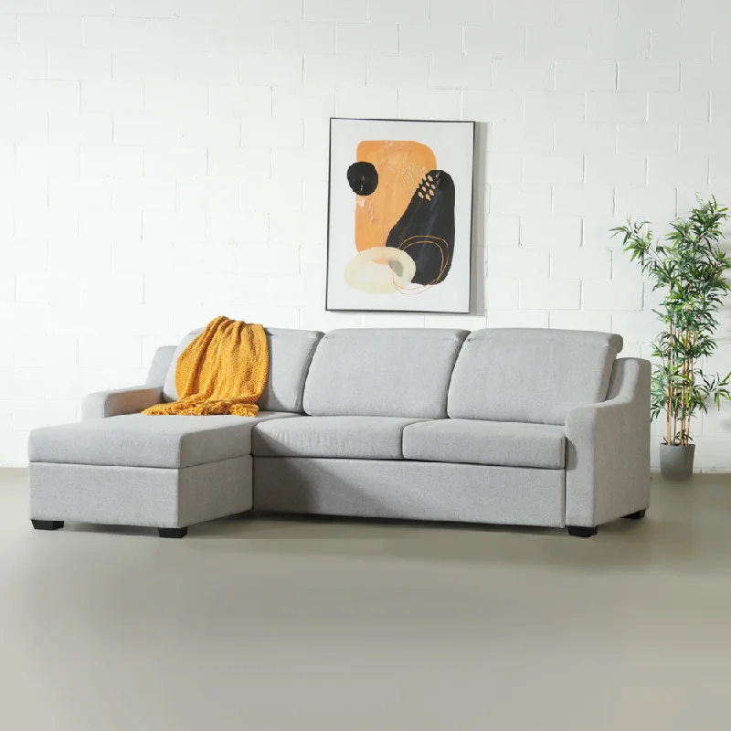 EVA - Grey Fabric Sectional Sofabed with Memory Foam Mattress and Storage - Right