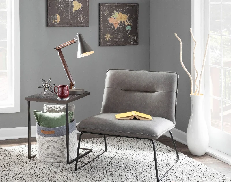 LumiSource Casper Accent Chair CHR-CASPER BKCAM in the camel , espresso and grey color  and Leather Foam and Painted Steel Material and tufted Backrest