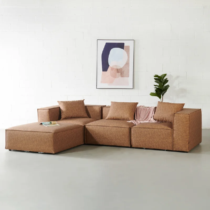 MASON - Brown Vegan Leather Modular Sectional (4 piece)