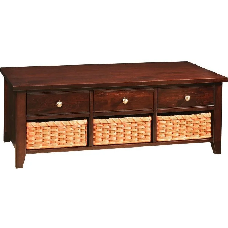 QW Amish Crawford Coffee Table 3 Drawer with Baskets