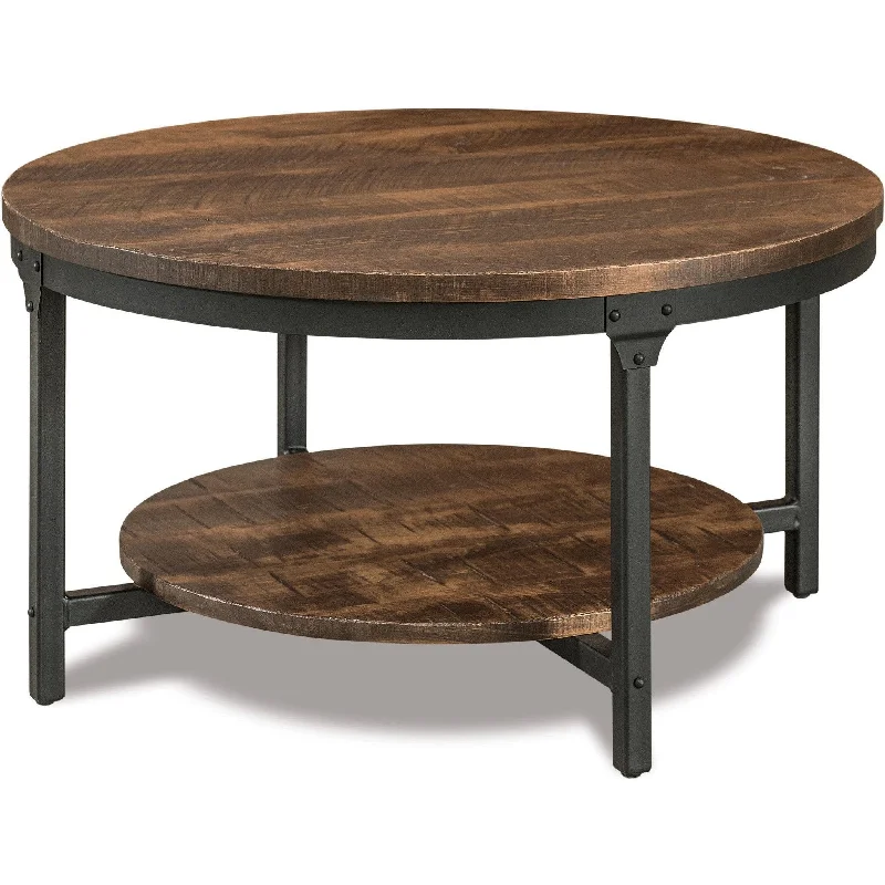 QW Amish Houston Round Coffee Table w/ Steel Base