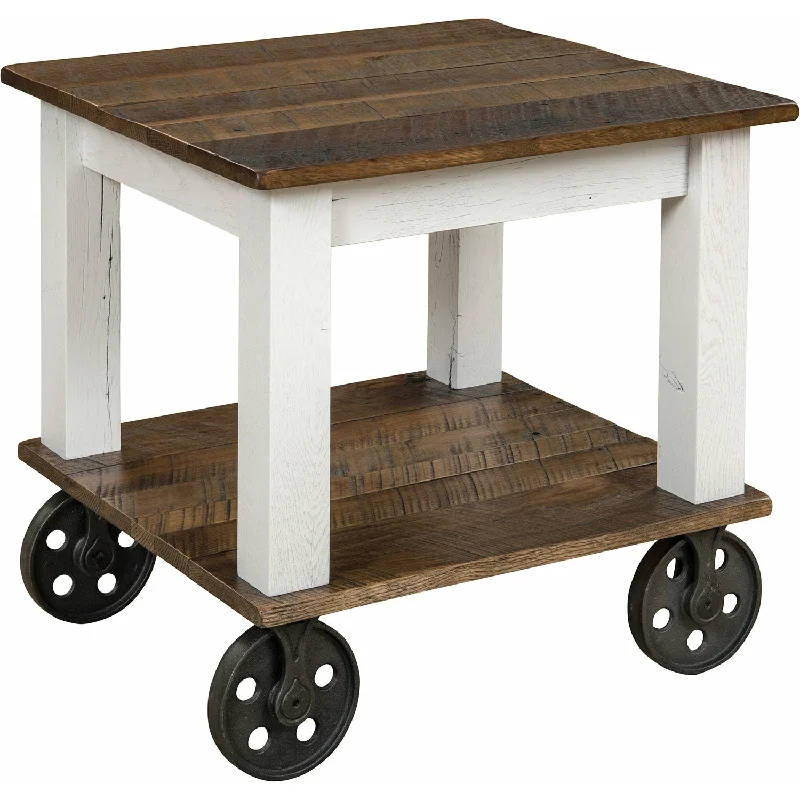 QW Amish Mill Cart End Table with Wheels