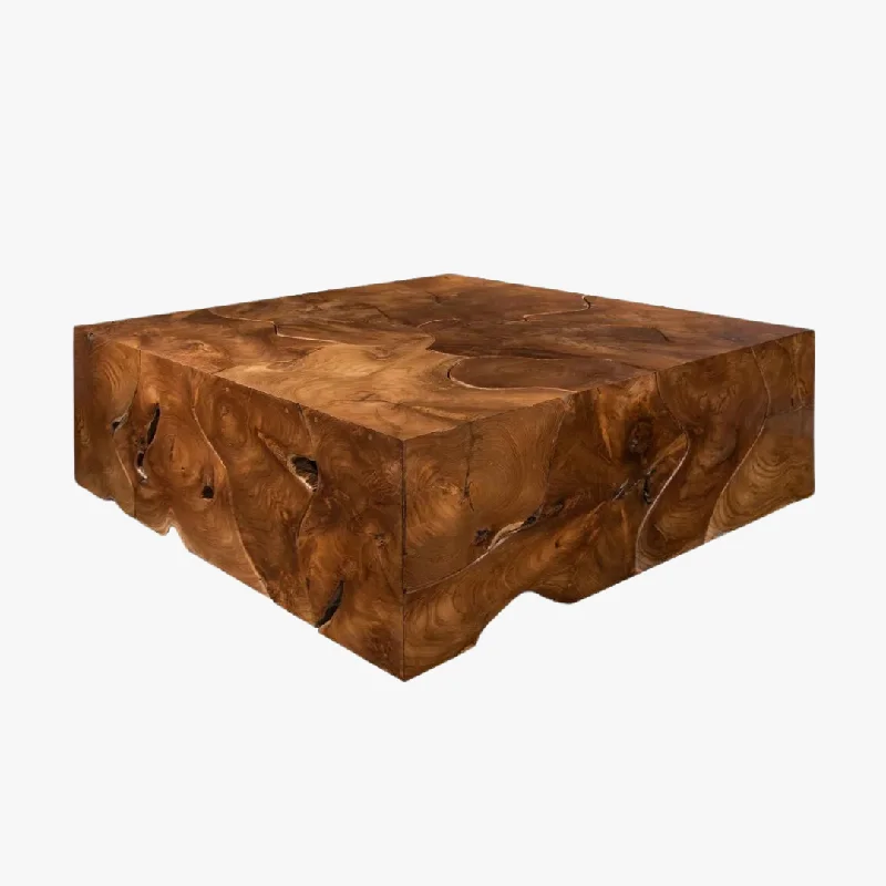 Teak Slice Tall Square Coffee Table